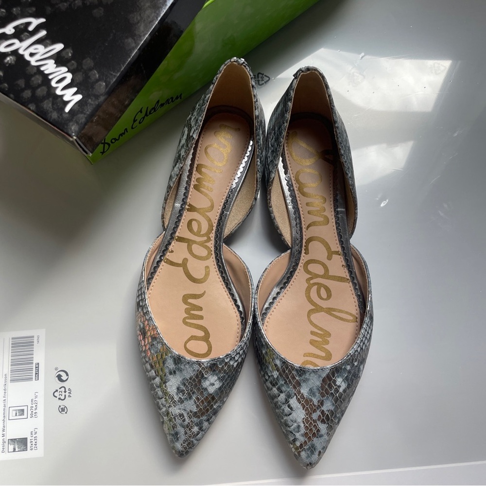 Sam Edelman Rodney D'orsay Ballet Flats Dusty Blue snake print Leather 7.5M